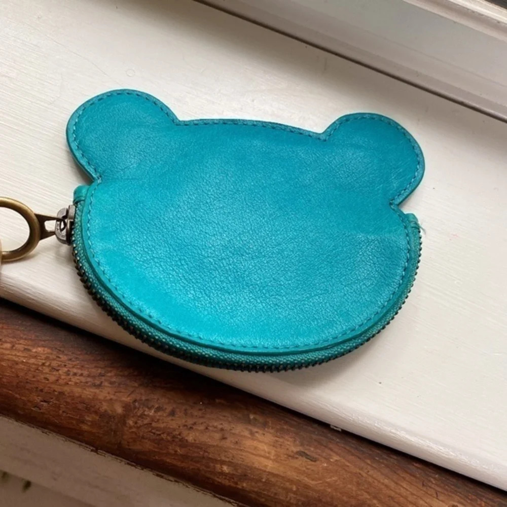 Anthropologie Blue Leather Card Holder Keychain